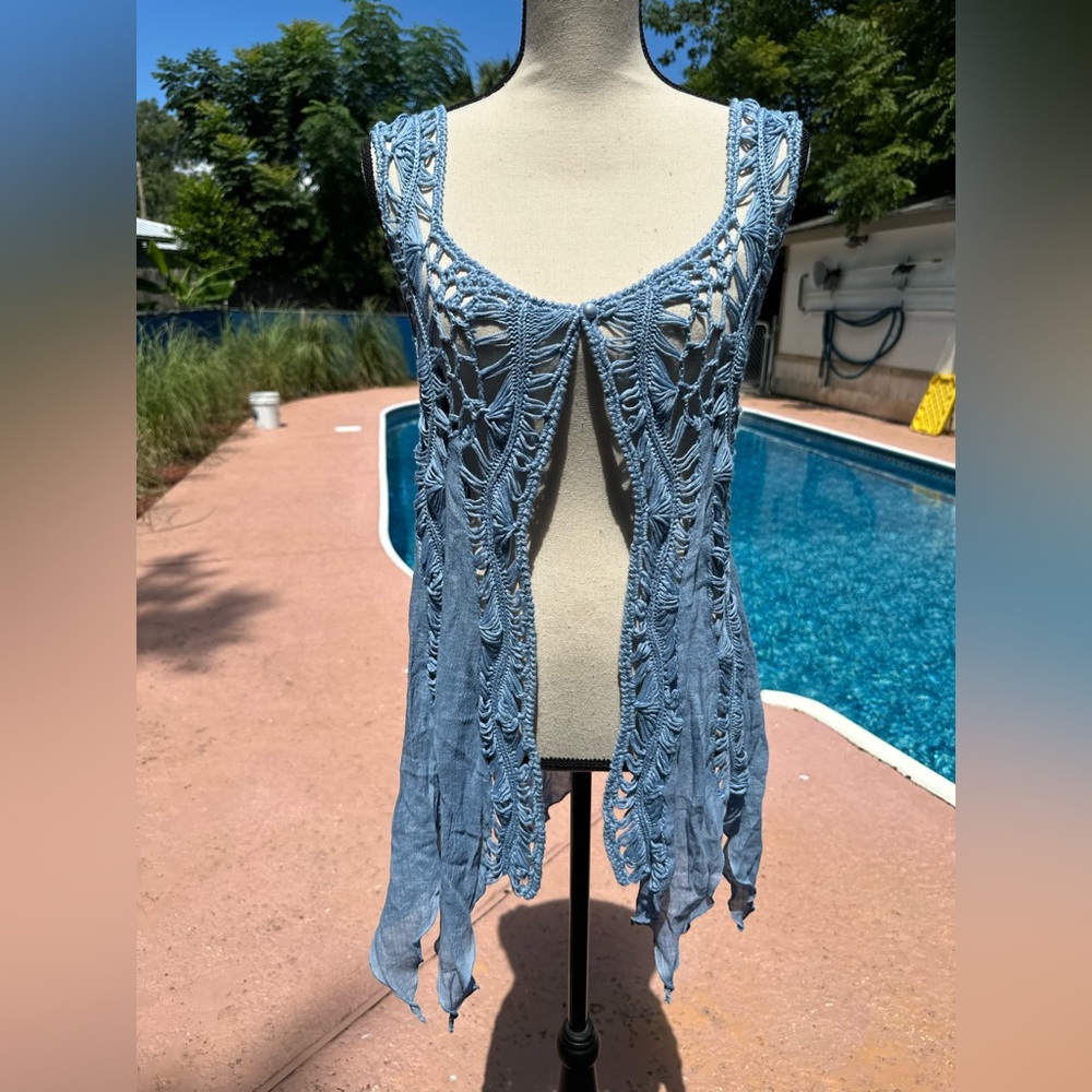 Elegant Blue Crochet Swim Cover-Up